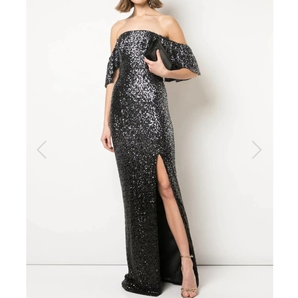 Marchesa Notte Ombré Sequin Gunmetal Column 3 In 1 Evening Gown NWT Size 8 - Picture 6 of 16